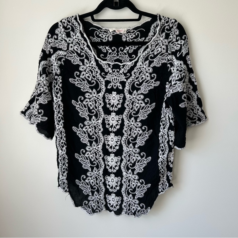 Solitaire Black and White Embroidered Blouse